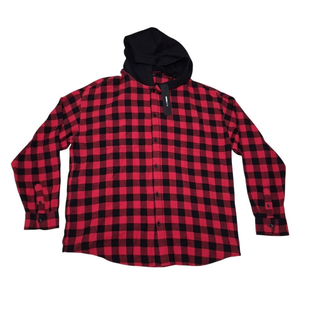 Novamen Men's XL Shirt Good Luck Hooded Plaid Flannel NEW WITH TAGS Button Up